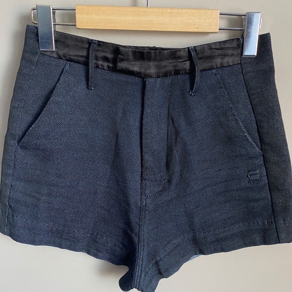 G-Star Raw Correct Navy Black Textured High Waisted Tamanho Mini Shorts Size 24